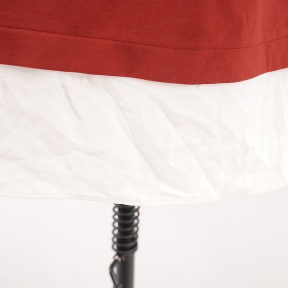 Ann Taylor Large Red Crew Neck 2 Material Sheer Bottom Blouse - Picture 2 of 8